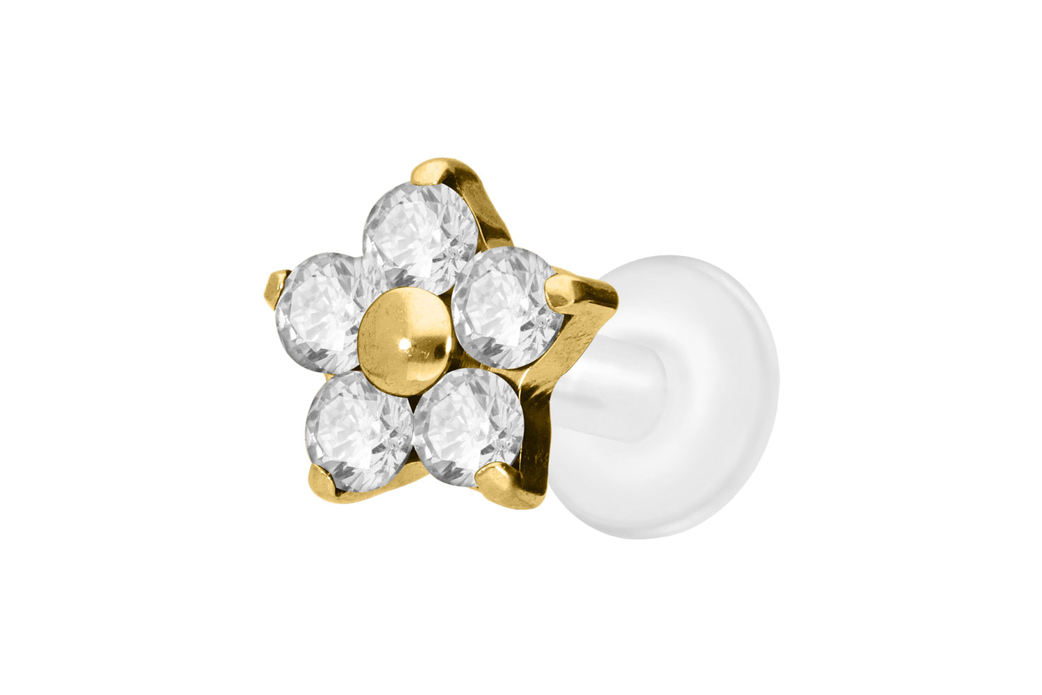 PTFE Labret Piercing mit Innengewinde + Titan-Aufsatz KRISTALLBLUME